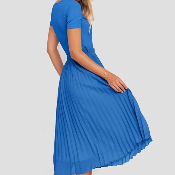 NWT (S) ZESICA Womens Summer Short Sleeve Midi Dresses Crew Neck Knit Belt - Picture 3 of 5